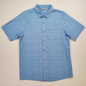 Travis Mathew Shirt Mens XL Blue Windowpane Plaid Performance Button Up Golf